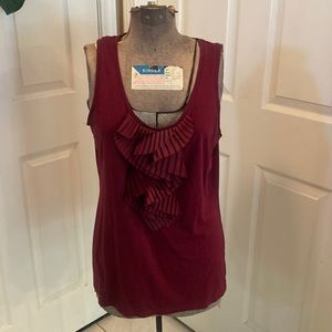 Burgundy tank top with ruffled bodice